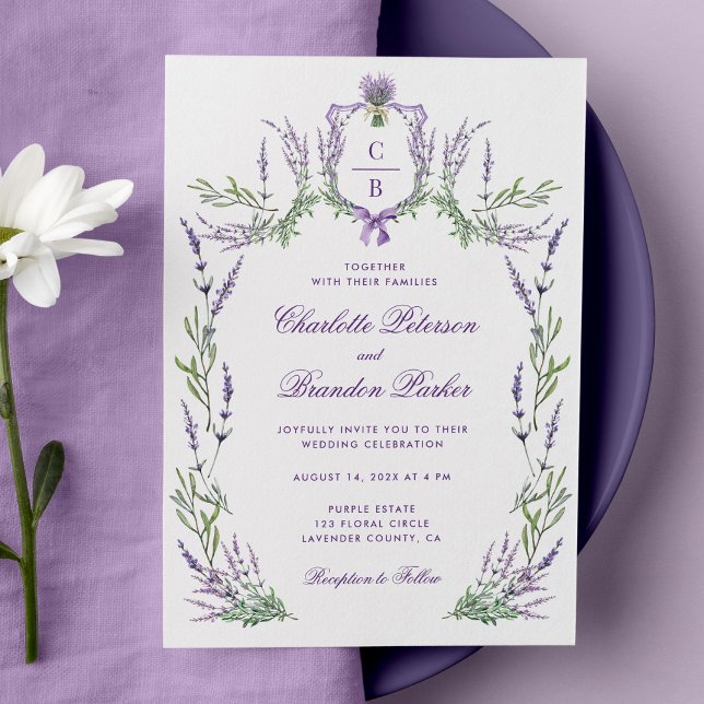 Convites Casamento com Lavanda de Púrpura de Aquarela (Criador carregado)