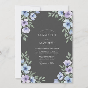 Convites Casamento com Lavanda e Flor Silvestre em Carvão