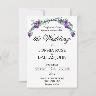 Convites Casamento com Lavanda elegante violetas aquáticas
