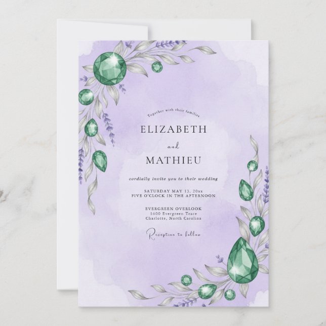 Convites Casamento com Lavanda Esmeralda Jóia Eucalipto (Frente)