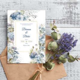 Convites Casamento com Lavanda Romântica Blue Floral Waterc