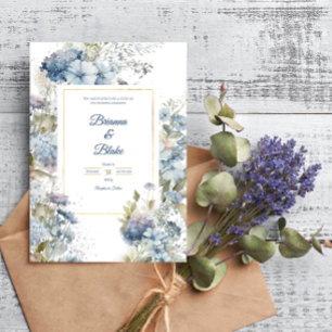 Convites Casamento com Lavanda Romântica Blue Floral Waterc