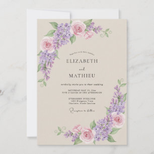 Convites Casamento com Lavanda Rosa Pálido Wisteria