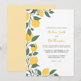 Convites Casamento com Lemons Modernos e Folhas de Caligraf