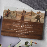Convites Casamento com lenha russa Elegante 4 Fotos<br><div class="desc">Elegante Chic Rustic Brown wood elegante caligrafia clássica convite de casamento e monograma de iniciais. Com um roteiro moderno e moderno,  adicione 4 de suas fotos.</div>