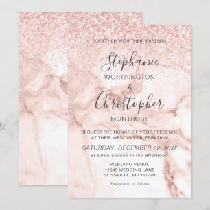 Convites Casamento com Lente Dourada do Elegante Marble Ros