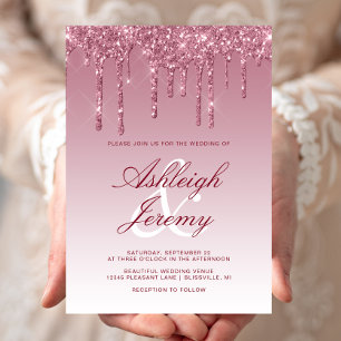 Convites Casamento com Letra Brilhante Burgundy Elegante