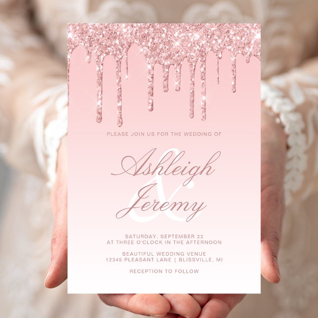 Convites Casamento com Letra Brilhante Cor-de-Rosa Elegante (Criador carregado)