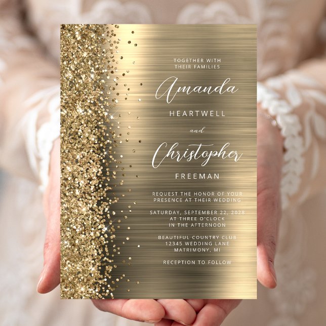 Convites Casamento com Letra Brilhante em Metal Dourado (Criador carregado)