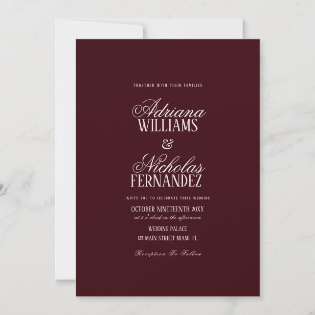 Convites Casamento com Letra Burgundy Old Money (Frente)