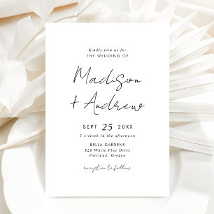 Convites Casamento com Letra Cursiva Preta Moderna e Inform