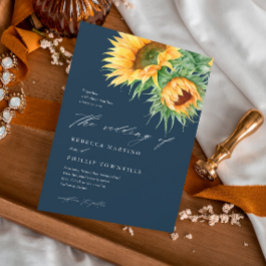 Convites Casamento com Letra de Aguarela de Girassol Rústic