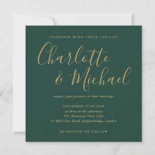Convites Casamento com Letra de Assinatura Verde Esmeralda 