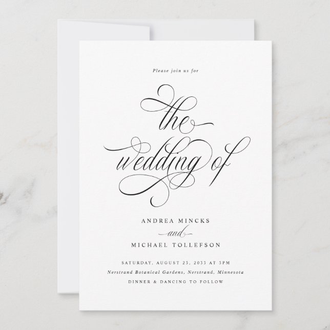 Convites Casamento com Letra de Caligrafia de Luxo Elegante (Frente)
