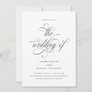 Convites Casamento com Letra de Caligrafia de Luxo Elegante