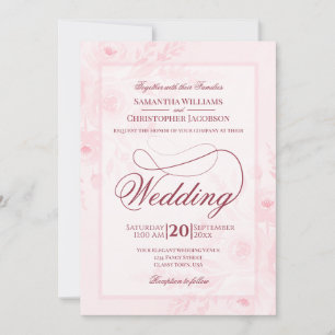 Convites Casamento com Letra de Cursiva Floral Boho Cor-de-