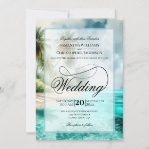 Convites Casamento com Letra de Fantasia em Aquarela de Pra