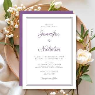 Convites Casamento com Letra de Lilás Roxo Moderna e Elegan