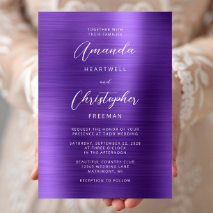 Convites Casamento com Letra de Metal Escovado Roxo