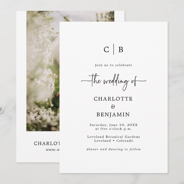 Convites Casamento com Letra de Script Minimalista Moderna (Frente/Verso)