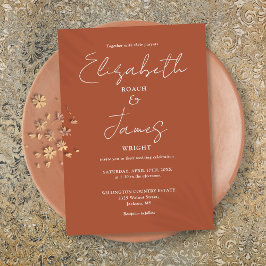 Convites Casamento com Letra Elegante Minimalista Terracota