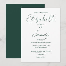 Convites Casamento com Letra Elegante Minimalista Verde Esm