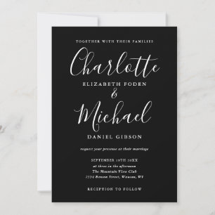 Convites Casamento com Letra Elegante Preto e Branco