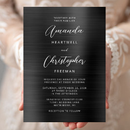 Convites Casamento com Letra em Metal Escovado Preto