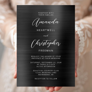 Convites Casamento com Letra em Metal Escovado Preto