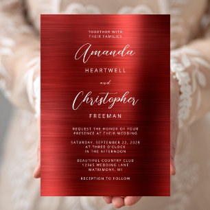 Convites Casamento com Letra em Metal Vermelho Escovado
