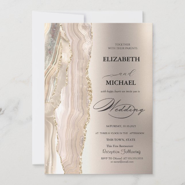 Convites Casamento com Letra Glitter Pérola Elegante  (Frente)