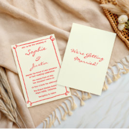 Convites Casamento com Letra Manuscrita Vermelha Minimalist