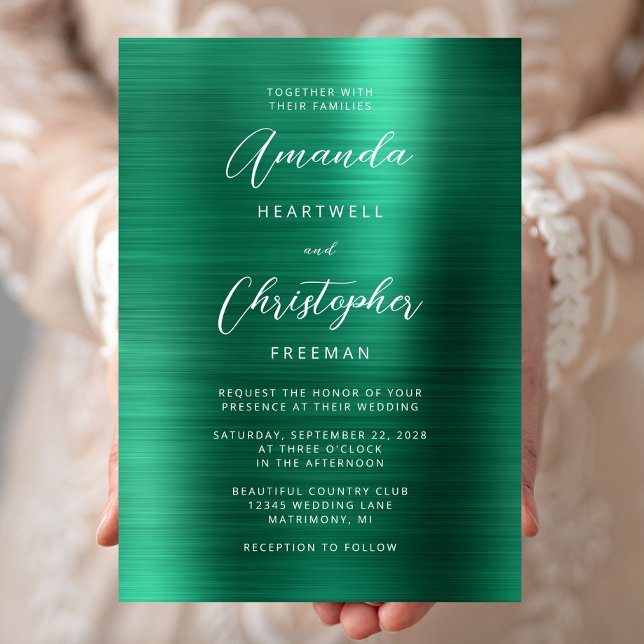 Convites Casamento com Letra Metalizada Esmeralda Verde (Criador carregado)