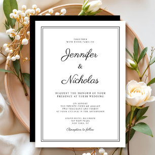 Convites Casamento com Letra Moderna e Elegante em Preto e