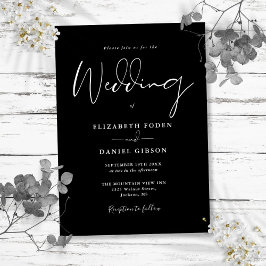 Convites Casamento com Letra Moderna Elegante Preto e Branc