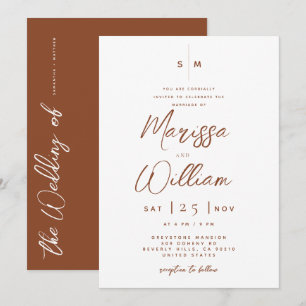 Convites Casamento com Letra Moderna em Terracota e Branco