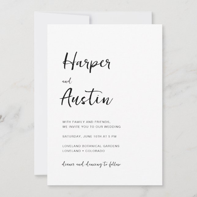Convites Casamento com Letra Moderna Minimalista Branca (Frente)
