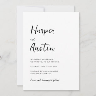 Convites Casamento com Letra Moderna Minimalista Branca