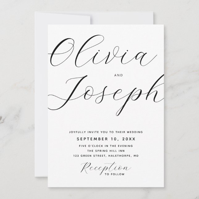 Convites Casamento com Letra Moderna Minimalista. Foto & QR (Frente)