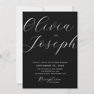 Convites Casamento com Letra Moderna Preta com Foto e Códig