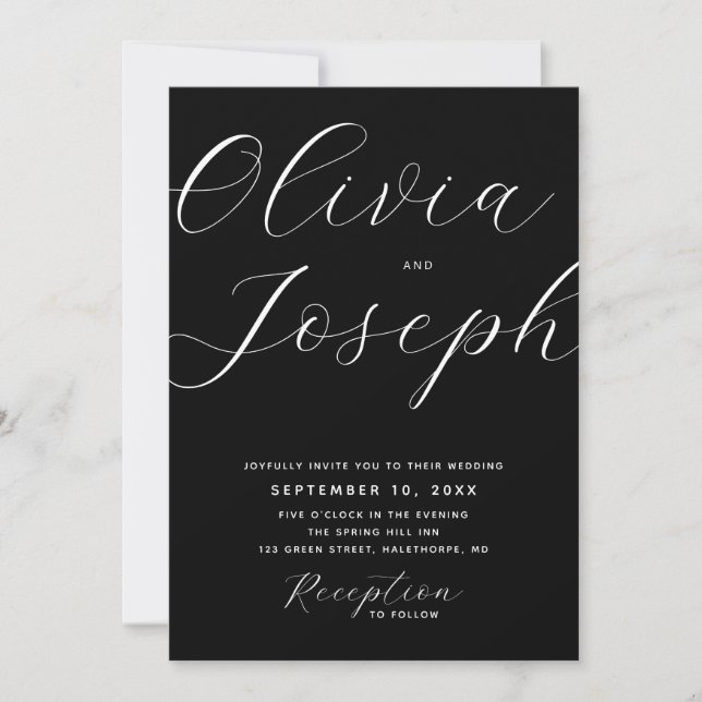 Convites Casamento com Letra Moderna Preta com Foto e Códig (Frente)