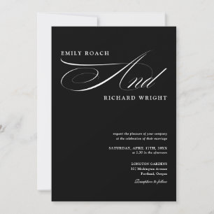 Convites Casamento com Letra Moderna Preta e Branca Elegant