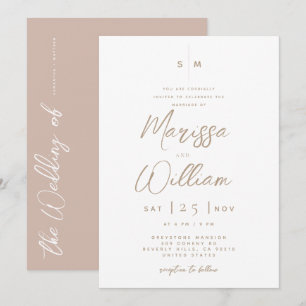 Convites Casamento com Letra Moderna Rosa e Branco Elegante