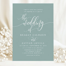 Convites Casamento com Letra Moderna Simples em Azul Turque