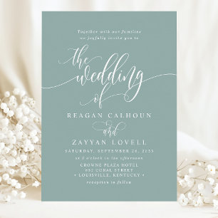 Convites Casamento com Letra Moderna Simples em Azul Turque