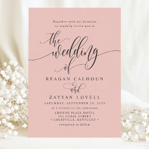 Convites Casamento com Letra Moderna Simples em Coral Macio