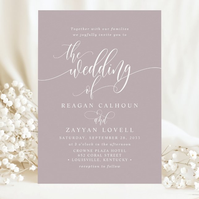 Convites Casamento com Letra Moderna Simples em Lavanda Emp (Criador carregado)