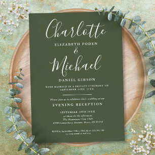 Convites Casamento com Letra Olive Green Apenas Recepção