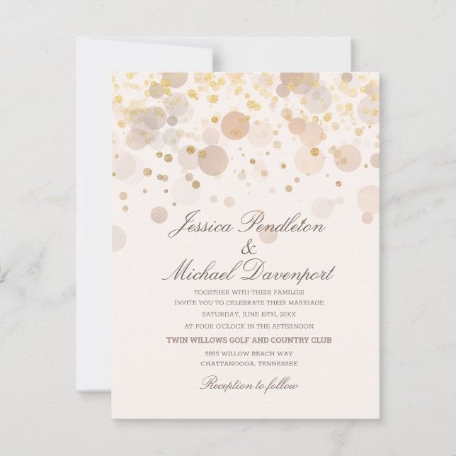 Convites Casamento com Letra Romântica e Confete Dourado El (Frente)