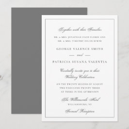 Convites Casamento com Letra Script de Borda Cinza Elegante